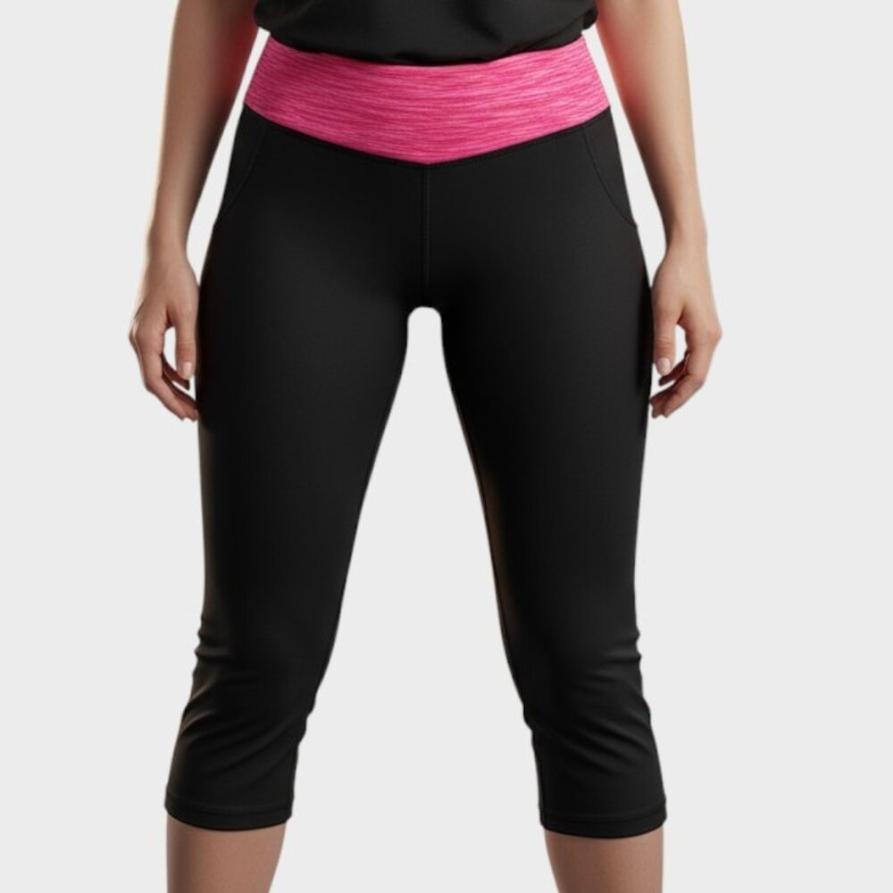 Victorias Secret Yoga Crop Pants Womens XS Black Pink Foldover Waist Workout